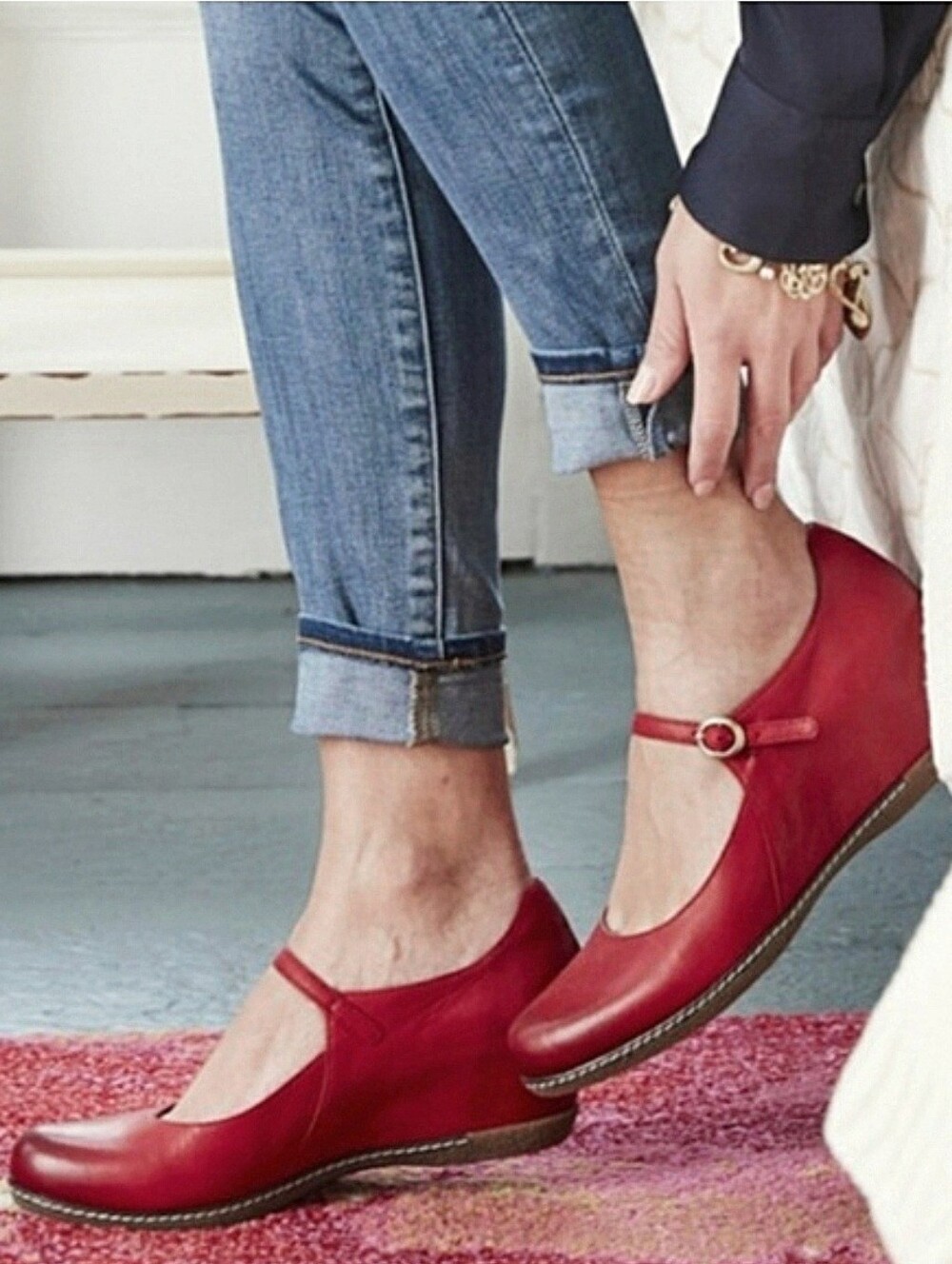 Dansko Red Leather Mary Jane Wedge Shoes